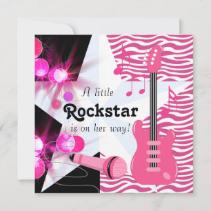 Invitation Hot rose Zebra Rockstar Baby Girl Douche
