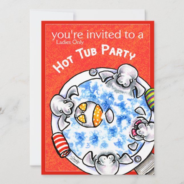 Invitation Hot Tub Party Funny Manatees Off-Leash Art™ Rouge (Devant)