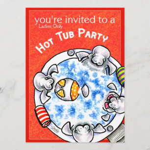 Invitation Hot Tub Party Funny Manatees Off-Leash Art™ Rouge