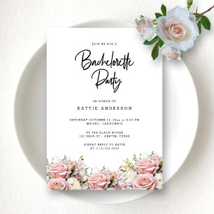 Invitation Hôte avec Fleur Rose moderne Bachelorette