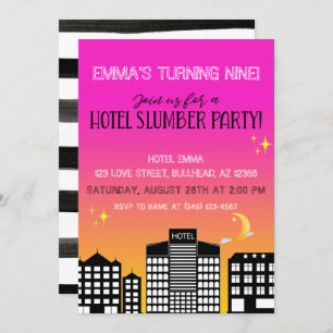 Invitation Hotel skyline fille slumber party pink ombre