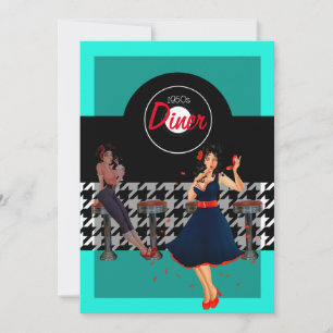 Invitation Houndstooth à damiers 1950 vintage 