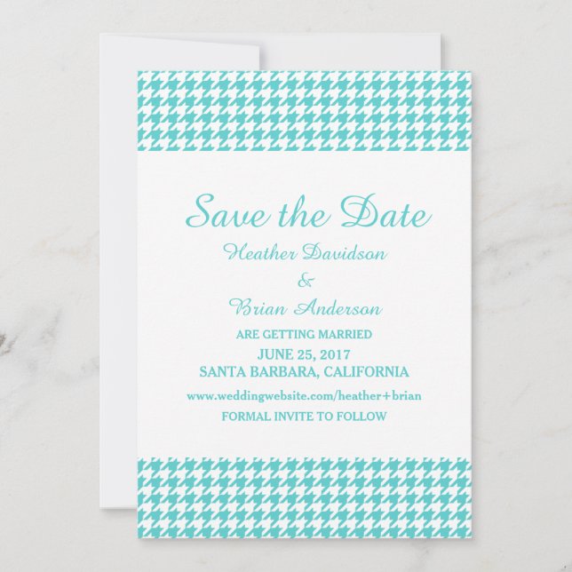 Invitation Houndstooth pour annoncer la date, Turq (Devant)