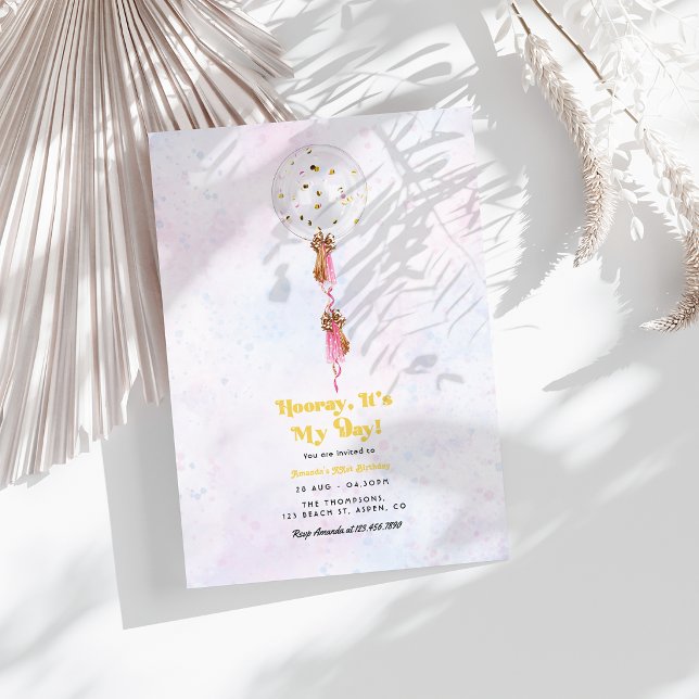 Invitation Hourra, c'est mon jour ! Fête d'anniversaire minim (Hooray, It’s My Day! Minimal Birthday Party Invitation)
