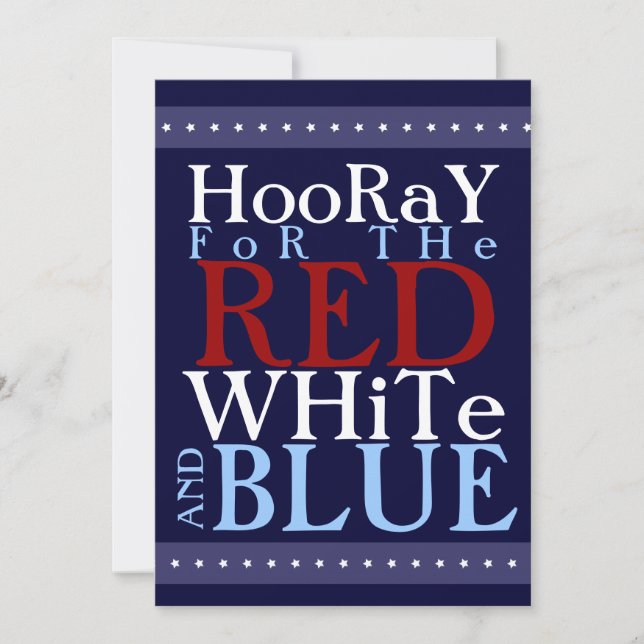 Invitation Hourra pour le blanc et le bleu rouges 4 juillet (Devant)