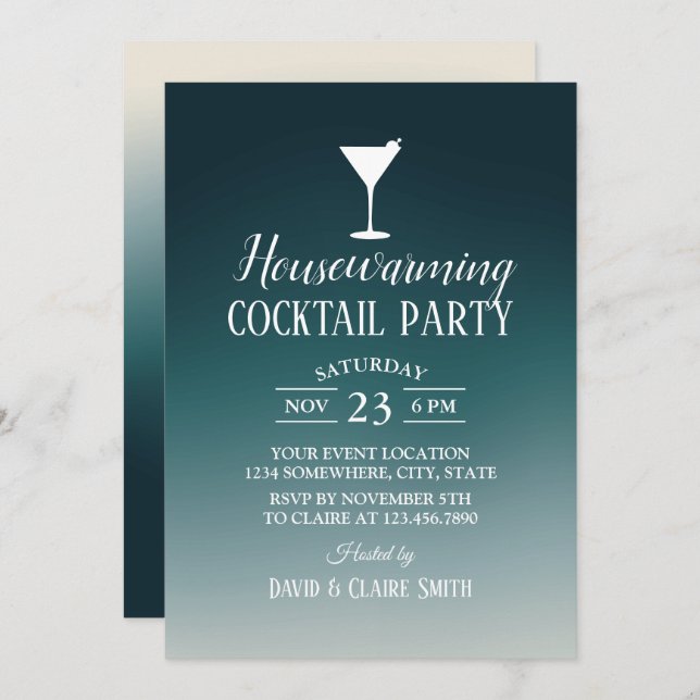 Invitation House Cocktail Party Élégant Turquoise Ombre (Devant / Derrière)