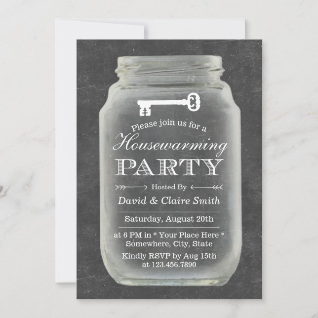 Invitation House Party Rustic Mason Jar Chalkboard (Devant)