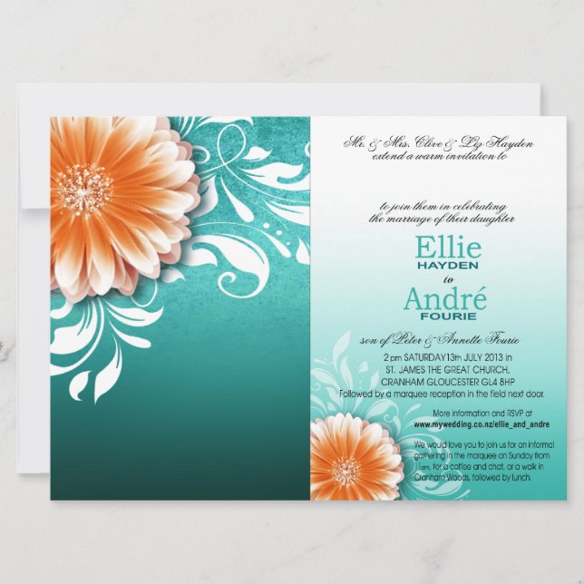 Invitation Housse pour poche Gerbera Daisy Orange Aqua (Devant)