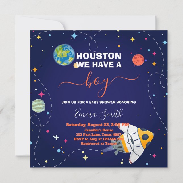 Invitation Houston dans l'espace nous avons une baby shower p (Devant)