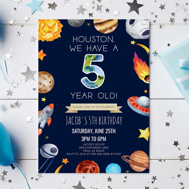 Invitation Houston Nous avons 5 ans 5e anniversaire fête (Créateur téléchargé)