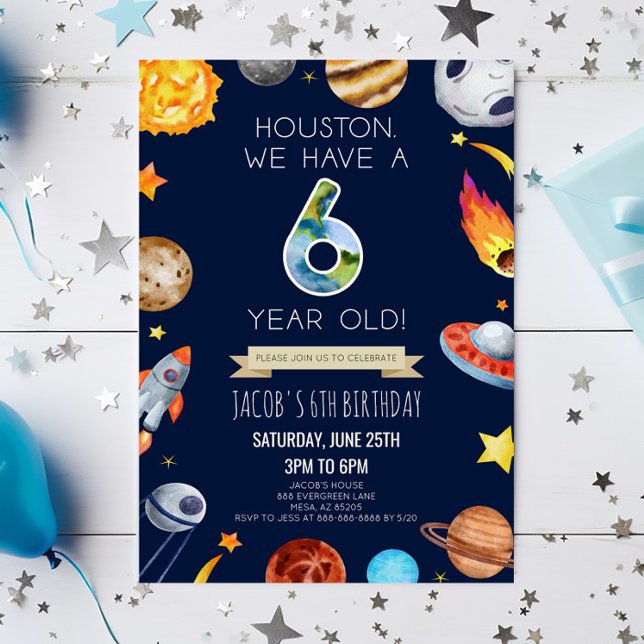 Invitation Houston Nous avons 6 ans 6e fête d'anniversaire (Créateur téléchargé)