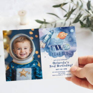 Invitation Houston nous avons deux ans Boy photo anniversaire