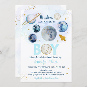 Invitation Houston Nous Avons Un Baby shower Boy Blue Gold Ga