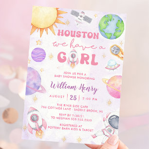 Invitation Houston Nous Avons Un Baby shower Spatial Fille