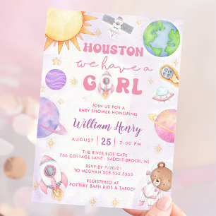 Invitation Houston Nous Avons Un Baby shower Spatial Fille