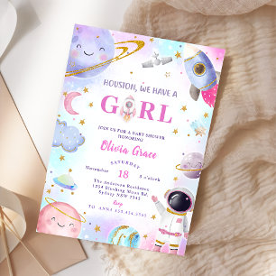 Invitation Houston Nous Avons Un Baby shower Spatial Fille