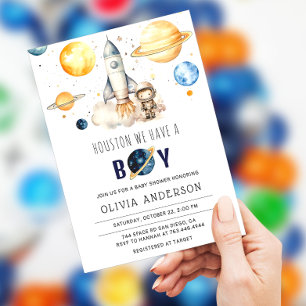Invitation Houston Nous Avons Un Garçon Astronaut Baby shower