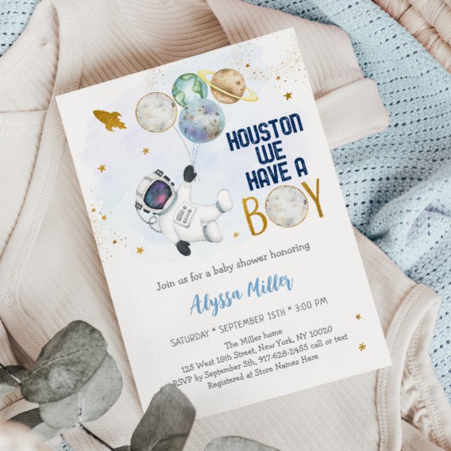 Invitation Houston Nous Avons Un Garçon Astronaut Baby shower (Créateur téléchargé)