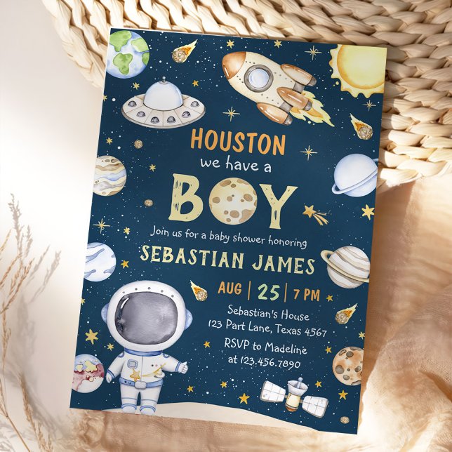 Invitation Houston Nous Avons Un Garçon Baby shower Espace Ex (Créateur téléchargé)