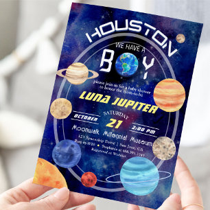 Invitation Houston Nous avons un petit Baby shower de planète