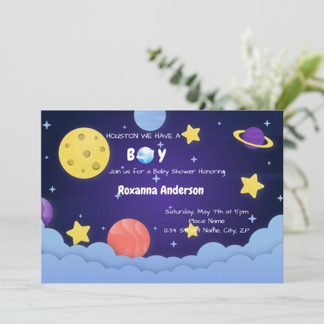 Invitation Houston Nous avons un petit Baby shower spatial (Debout devant)