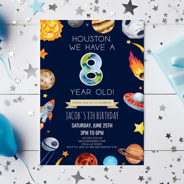 Invitation Houston Nous Avons Une Fête D'anniversaire De 8 An (Créateur téléchargé)
