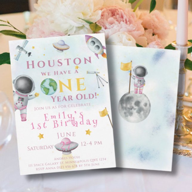 Invitation Houston Nous avons une fille spatiale d'un an (Créateur téléchargé)
