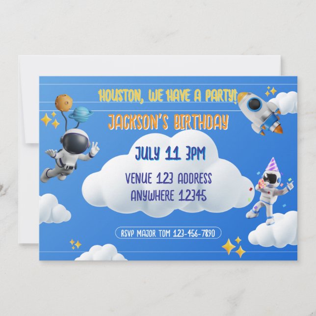 Invitation Houston On Fête 3D Anniversaire Spatial (Devant)