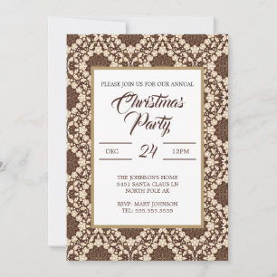 Invitation Houx de Noël, Crème et Marron Vintage