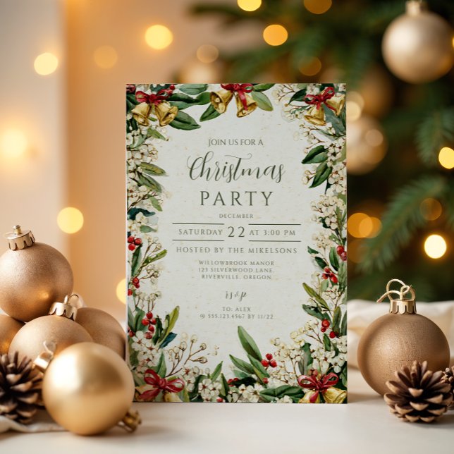 Invitation Houx des Cloches Dorées Noël (Créateur téléchargé)