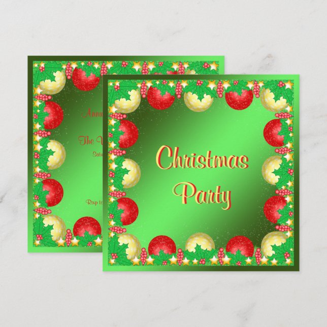 Invitation Houx et boules de Noël (Devant / Derrière)