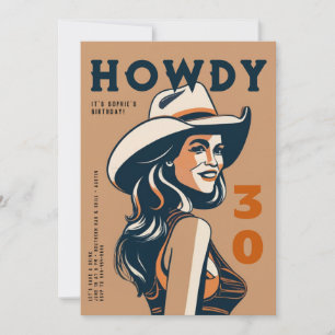 Invitation Howdy 30 Western Desert Retro Poster 30e anniversa