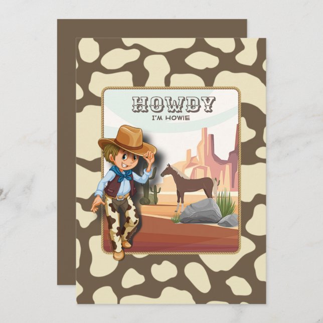 Invitation Howdy howiwie poster de animal de premier annivers (Devant / Derrière)