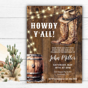 Invitation Howdy Y'All Western Birthday Cowboy Boots et Casqu