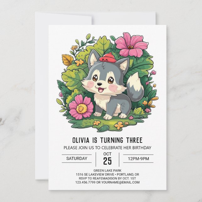 Invitation Howling Magical Digital Wolf Anniversaire (Devant)