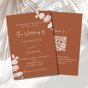 Invitation Hucalyptus orange brûlé QR code mariage de luxe