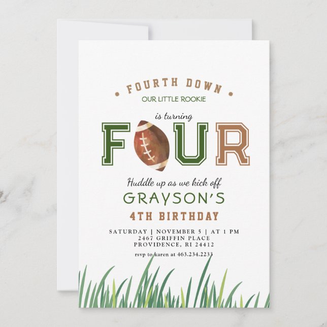 Invitation Huddle Up Football 4e fête d'anniversaire (Devant)