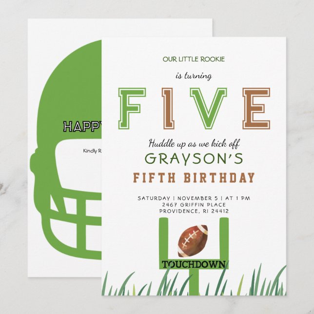 Invitation Huddle Up Football 5e anniversaire (Devant / Derrière)