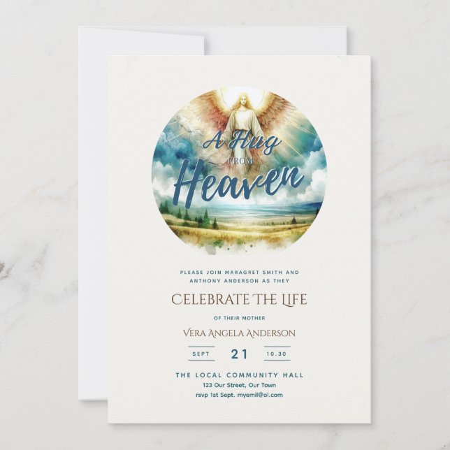 Invitation Hug from Heaven Poem Celebration of Life Memorial (Devant)