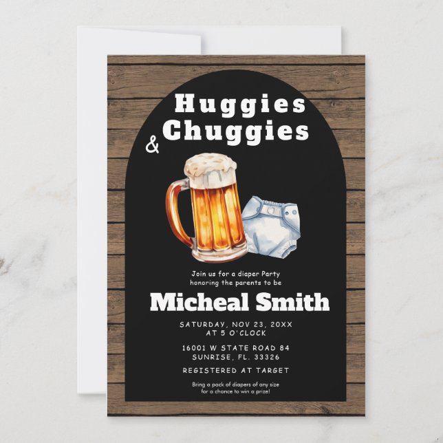 Invitation Huggies et poussettes papa père couche douche (Devant)