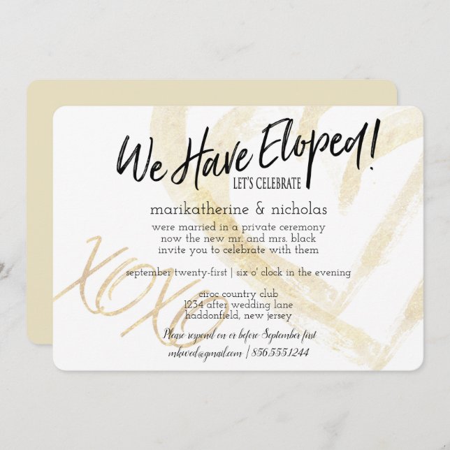 Invitation Hugs, Baisers et Coeurs Elopement Party (Devant / Derrière)