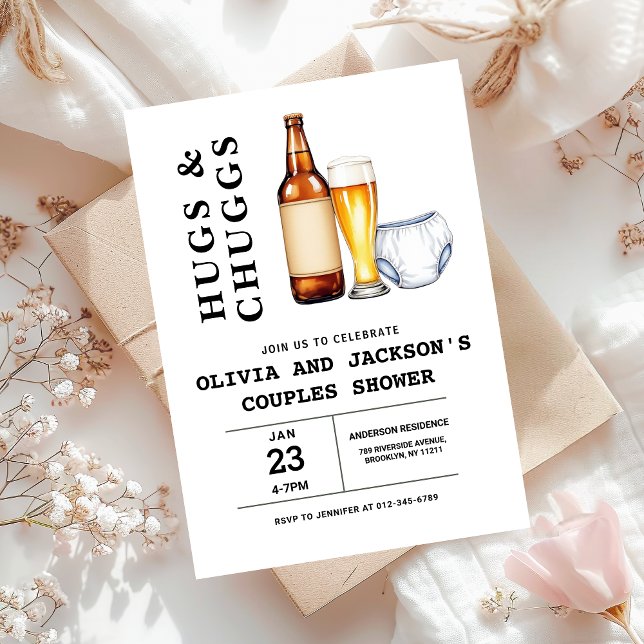 Invitation Hugs & Chuggs Bières Diapers Couples Baby shower (Créateur téléchargé)
