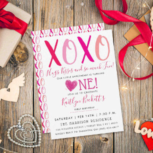 Invitation Hugs & Kisses (XOXO) Valentine's Day 1st Birthday