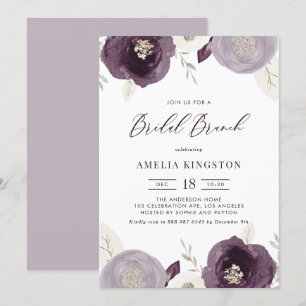Invitation Huile d'argent et Fleurs violettes Chic Brunch nup