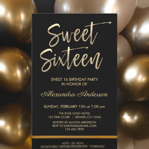 Invitation Huile d'or et Sweet sixteen noir