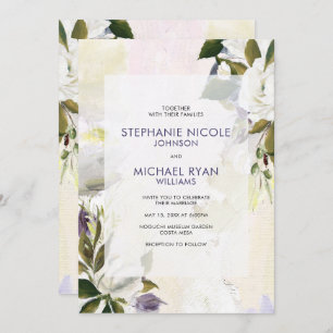 Invitation Huile Florale violette verte sur toile Mariage Inv