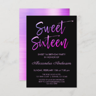 Invitation Huile pourpre et Sweet sixteen noir Anniversaire