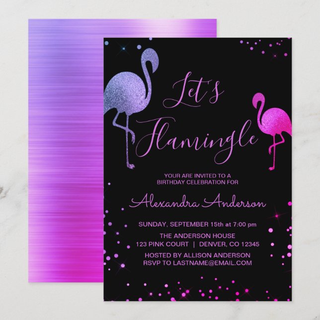 Invitation Huile rose violet Flamingle - Flamant rose (Devant / Derrière)