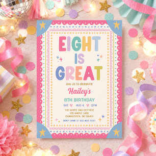 Invitation Huit ans c'est génial Fille fantaisiste 8ème fête 