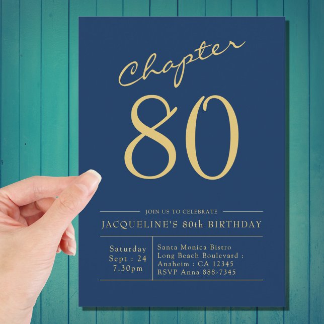 Invitation Huit Blue Gold 80th Birthday Party (Créateur téléchargé)